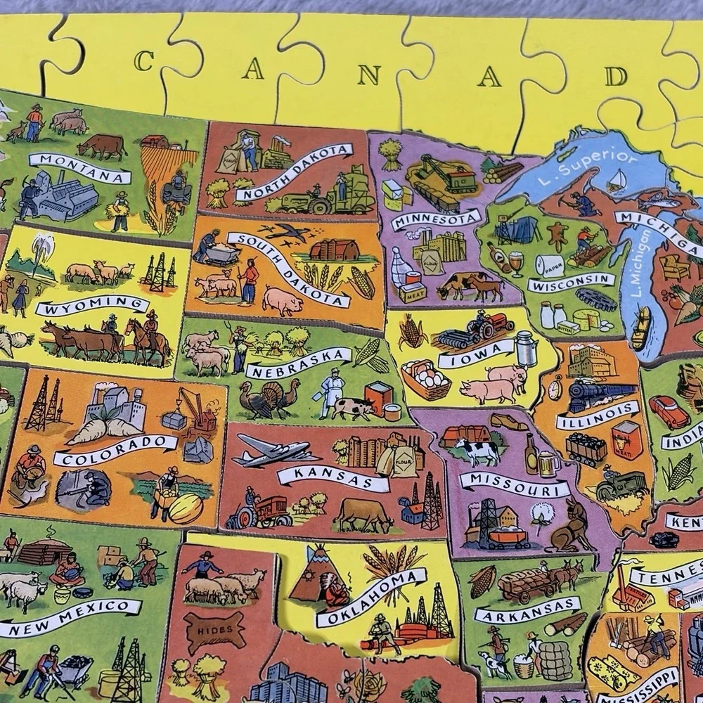 VINTAGE Victory Plywood Jig Saw Puzzle Industrial Life in United States Map
